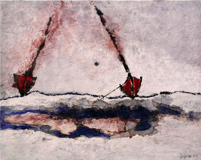 Malerei zum Thema Boote und Meer von Jan Schröder